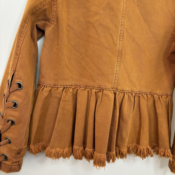 Free People Willow Denim Jacket XS Rust/Brown Lace Up Cuffs Boho Western Forest - Picture 8 of 10